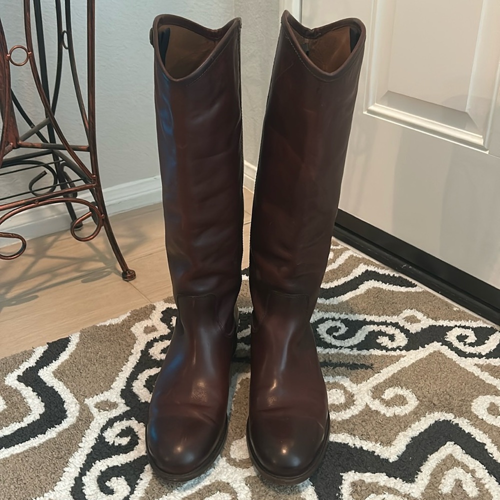 Frye brown below the knee leather boots. Preloved worn once.Excellent condition